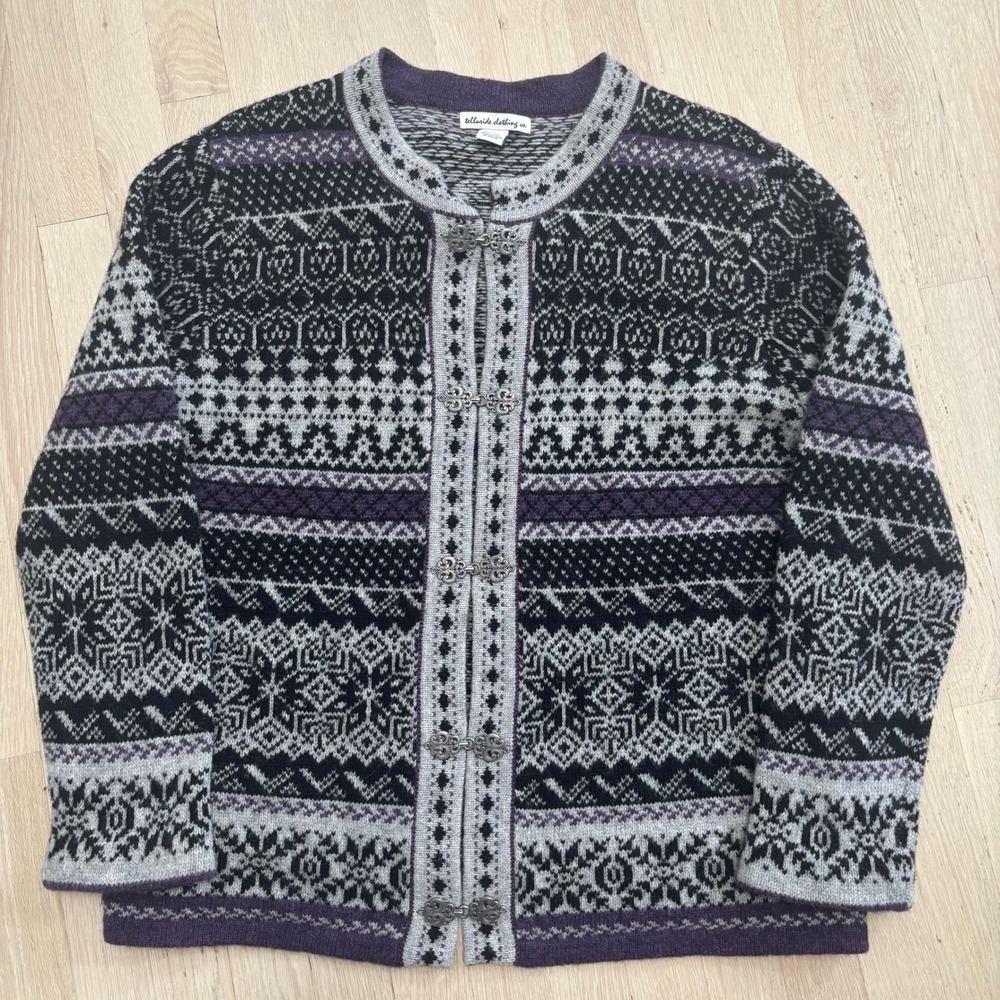 Telluride Clothing Co Cardigan Women XL Purple Fair Isle Wool Nordic Clasp Top